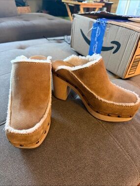 Ugg Women's Chestnut Suede Shearling Clog Heels